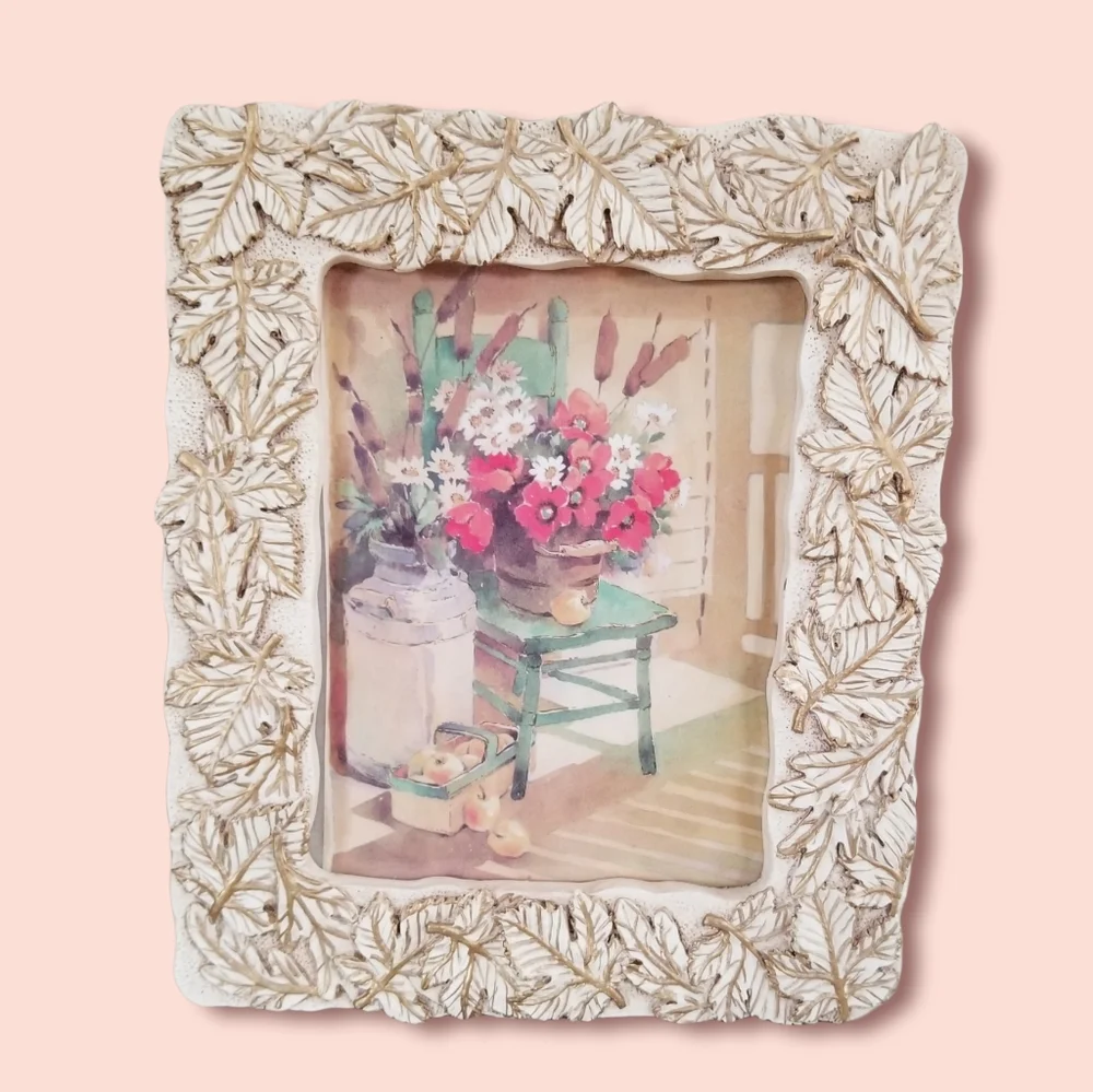 Vintage Greeting Card Gold Metallic Leaves 4.5